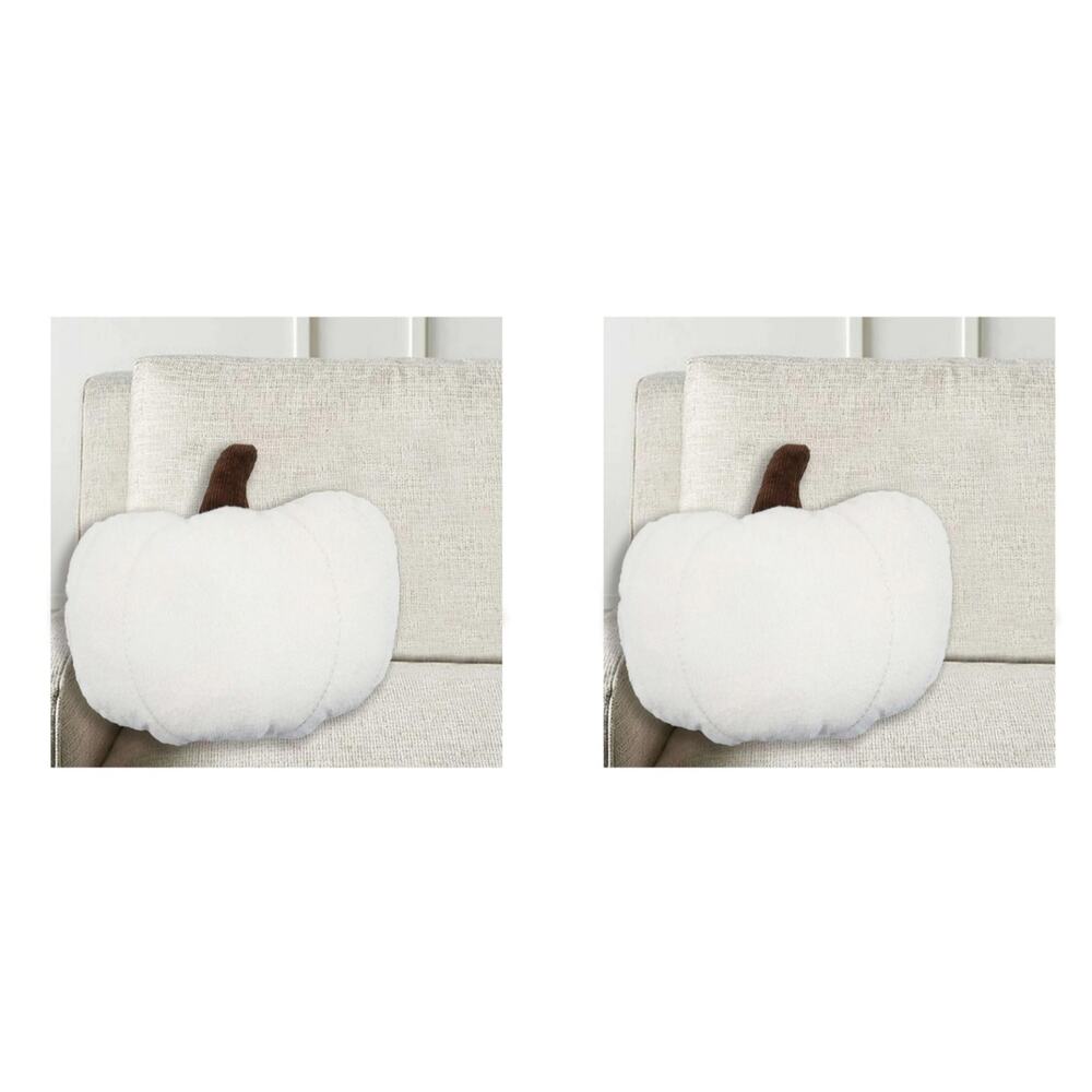 Set of 2 Fall Harvest Off White Plush Pumpkin Couch Throw Pillows